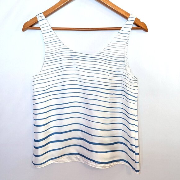 Theory | 100% Silk Striped Scoop Neck Tank Top In Blue & White | Size XS - Picture 7 of 10